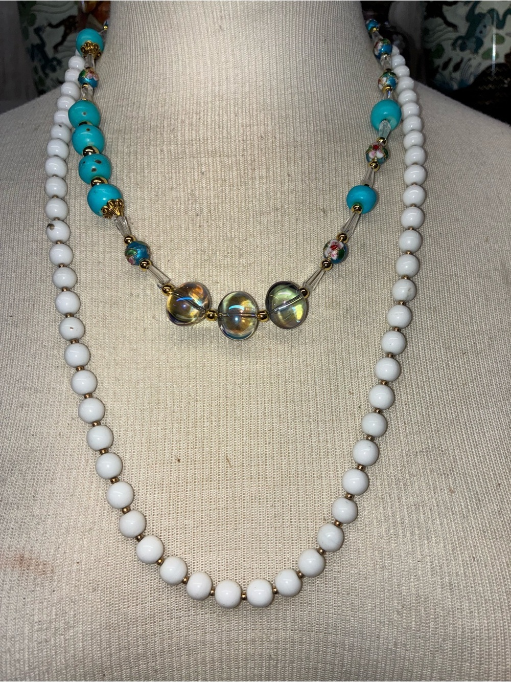 Blue coral , milk glass Necklace Set - Women Jewelry